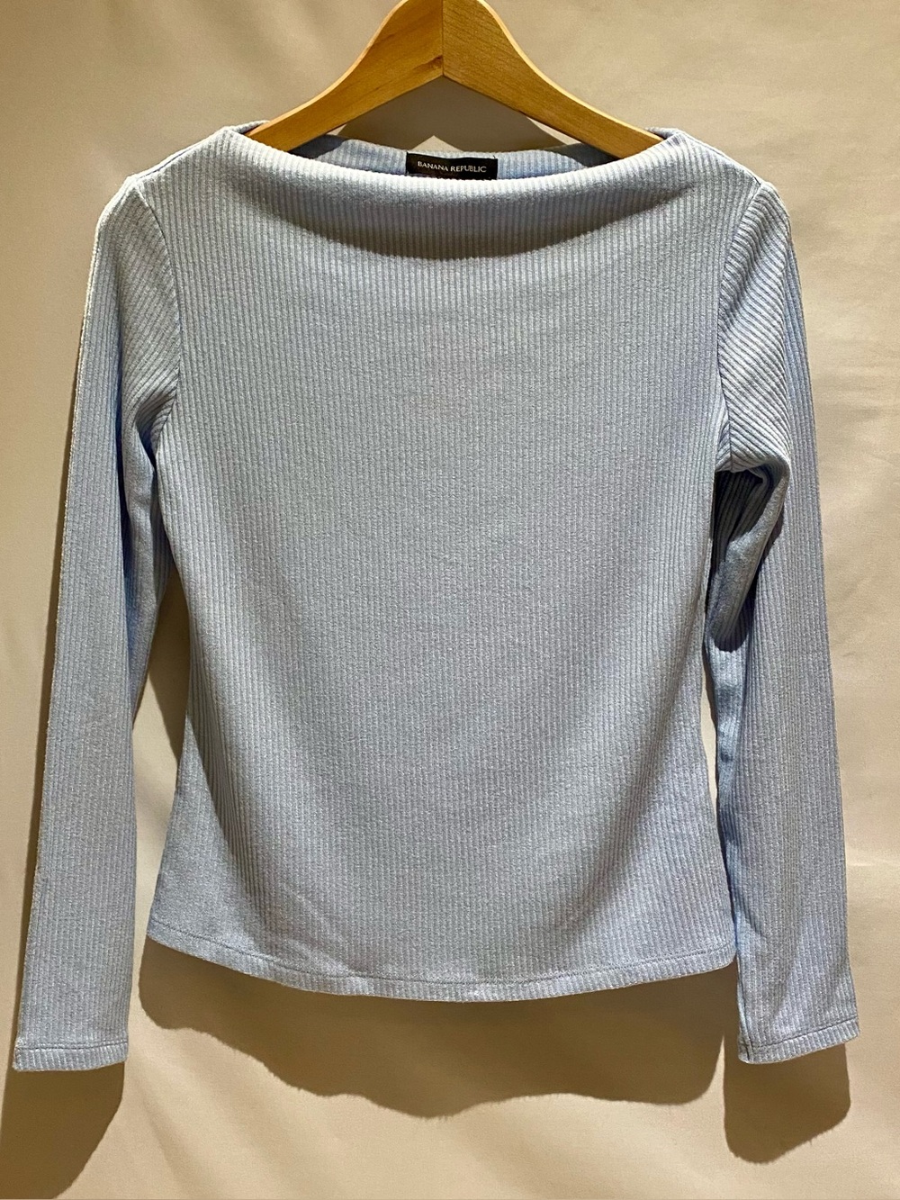 Banana Republic Light Blue Ribbed Boatneck Long-Sleeve Top, Size XS